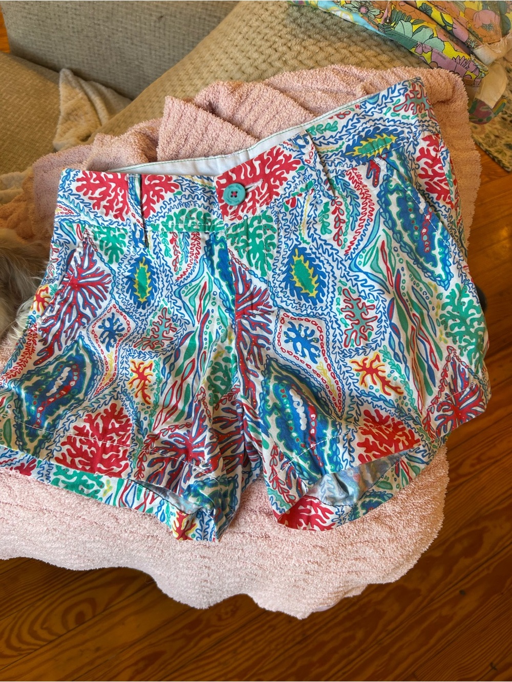 Lilly Pulitzer Coral Teal Green Multi Coral Reef Print Bermuda Shorts